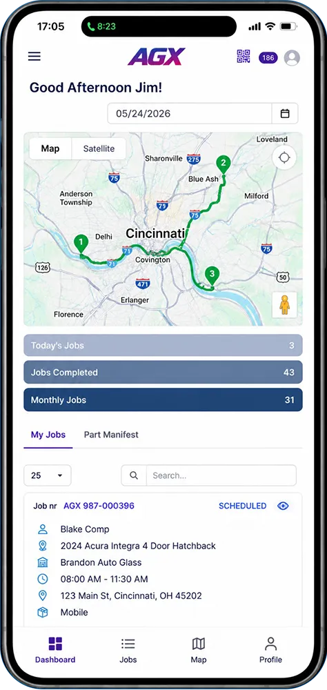 Mobile Auto Glass Technician App Interface