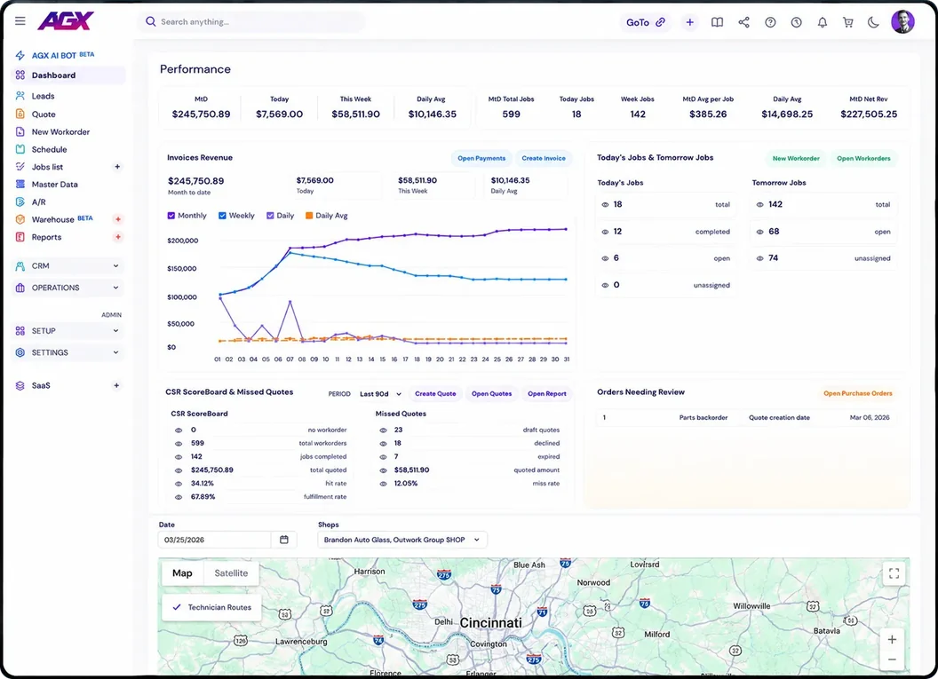 AGXAI Auto Glass Management Dashboard